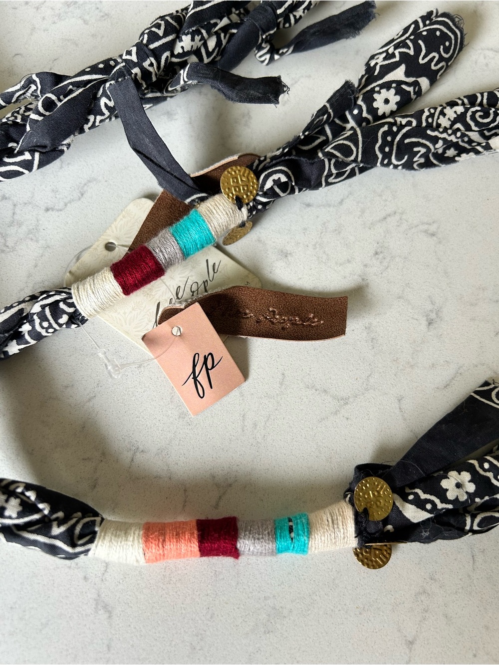 NWT Free People Blue Bandana Twisted Boho Gold Coin Embellished Wrap Belt - Picture 6 of 7